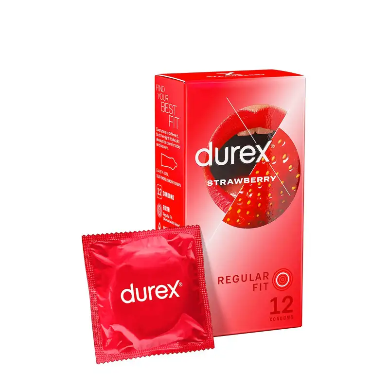 12 préservatifs lubrifiés Fraise Durex Regular Fit