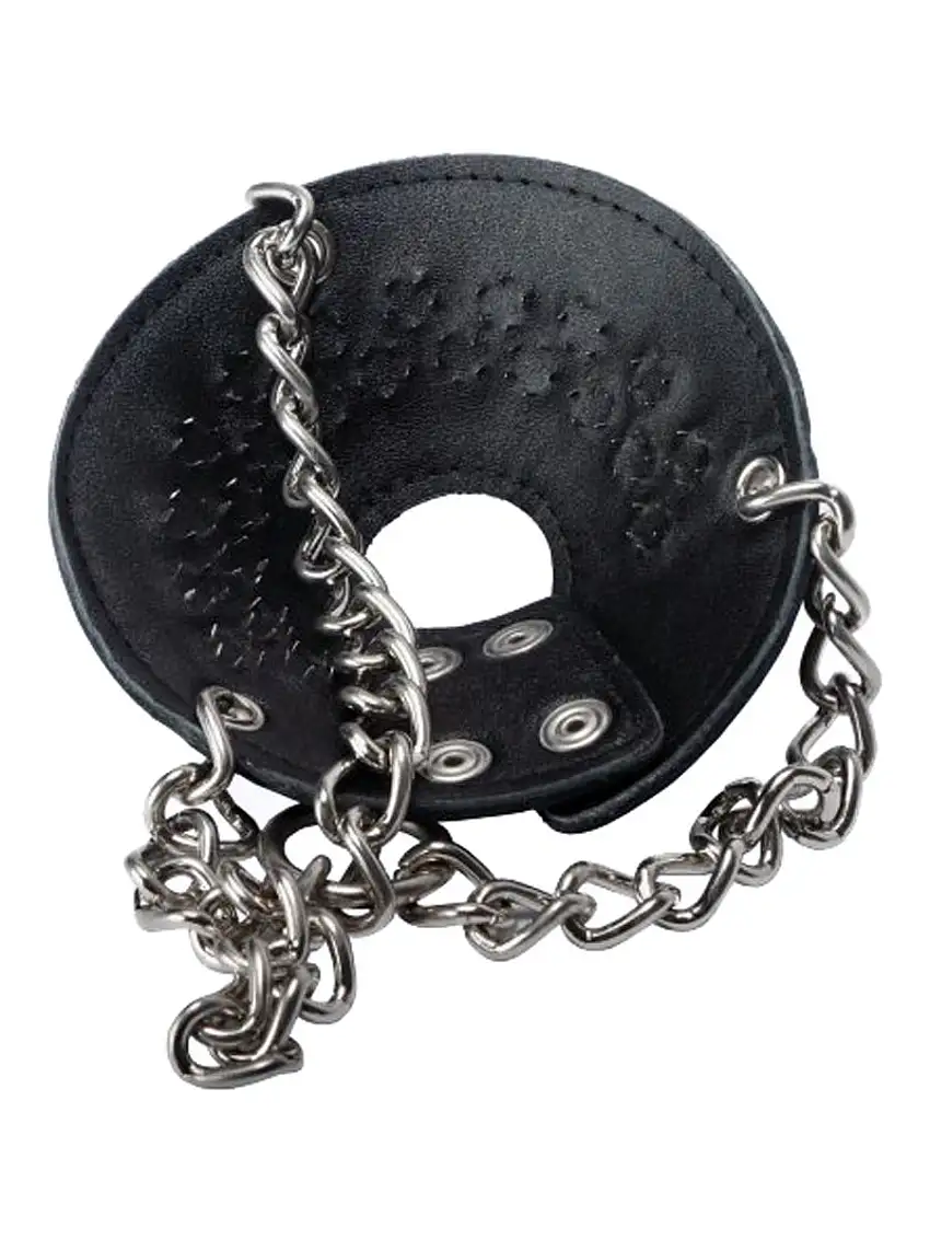 Stretcher de testicules parachute de cuir strict avec des pointes
