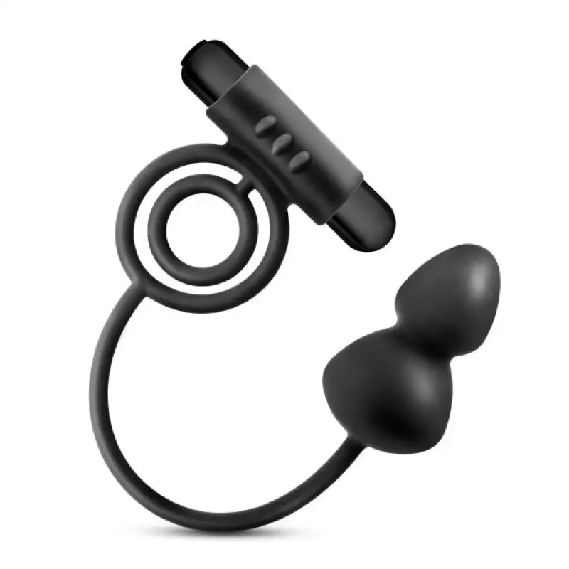 Anal Adventures Platinum - Plug anal avec anneau pénien vibrant