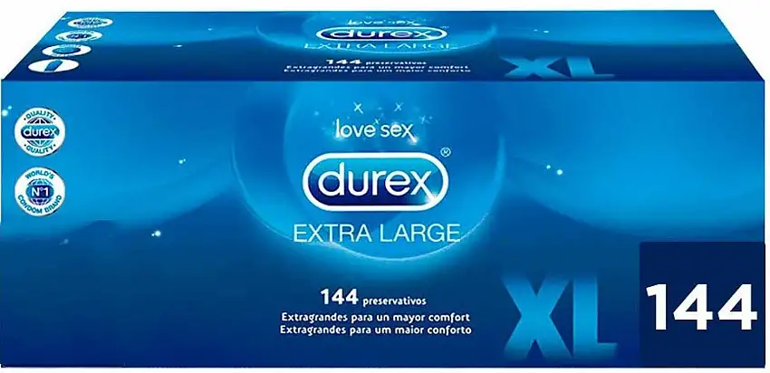 Préservatifs XL Durex avec lubrifiant à base de silicone - Boîte de 144 préservatifs