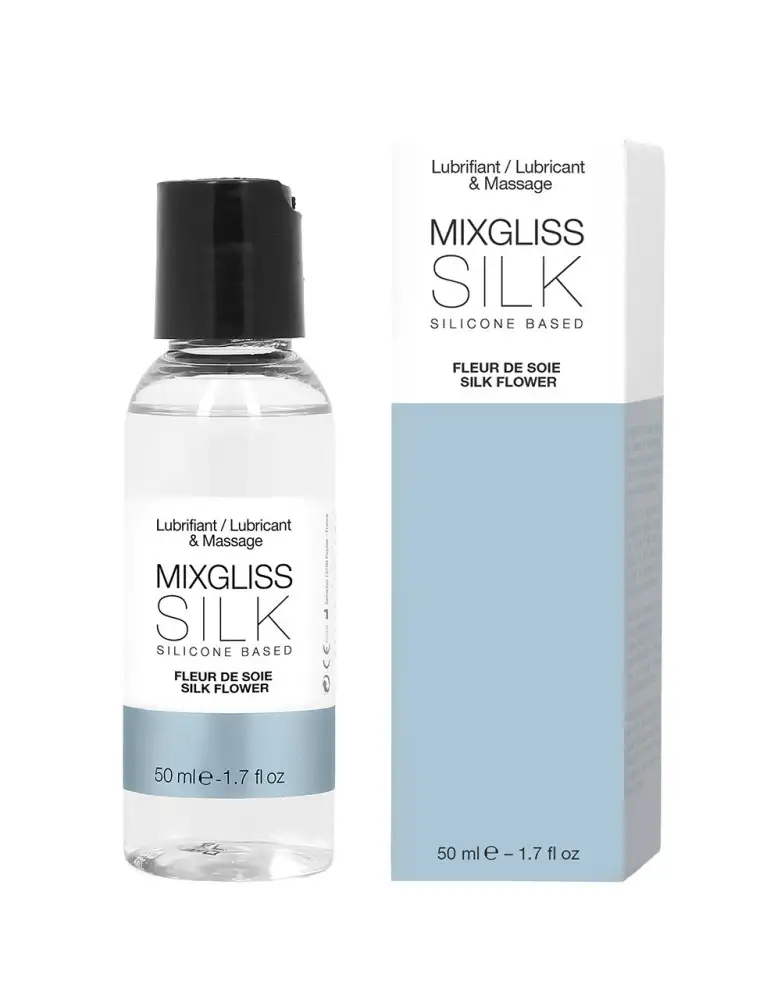2 en 1 Lubrifiant et huile de massage silicone Mixgliss Silk Fleur de soie 50 ML