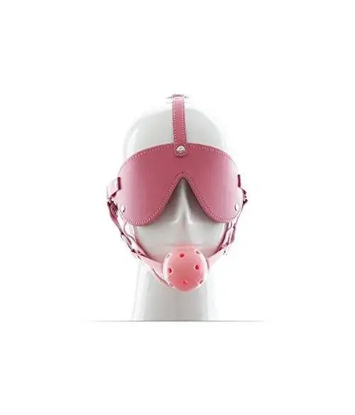 Baillon Boule Harnais Cuir et Bandeau Rose