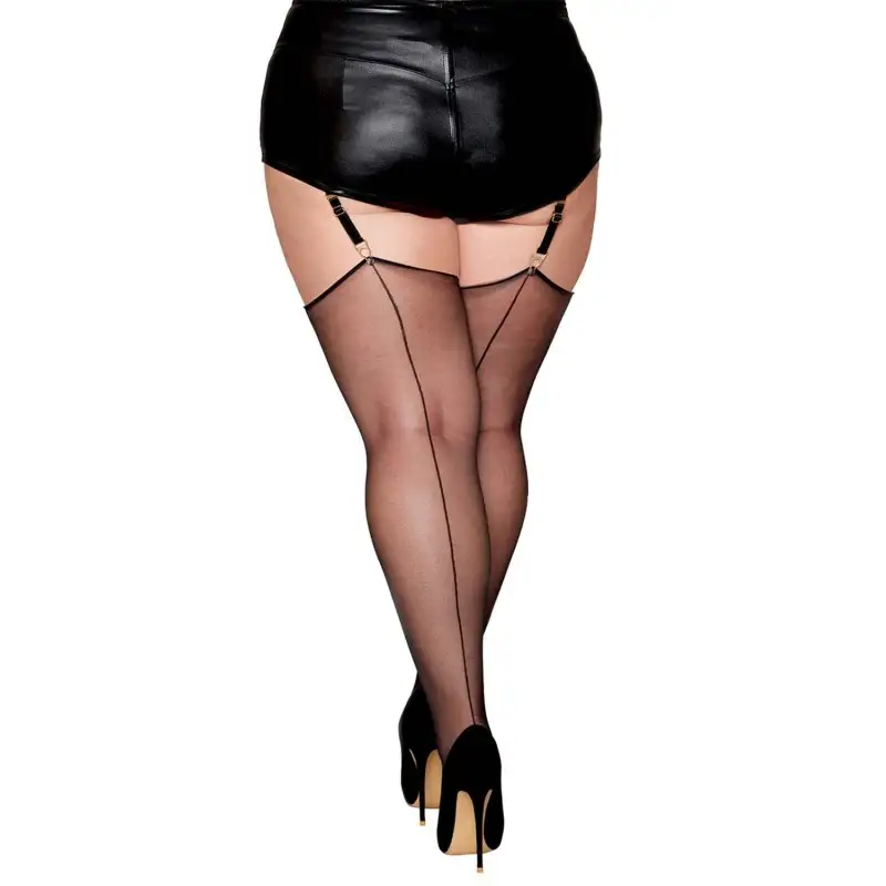 Bas noirs en résille transparente grande taille