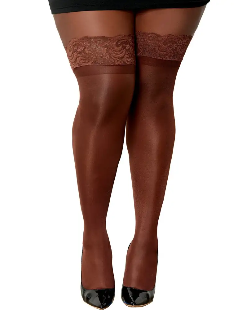 Bas nylon autofixant couleur café grande taille