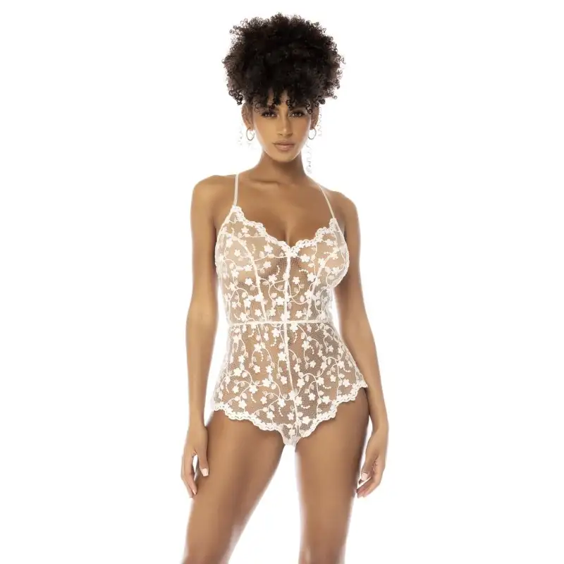 Body blanc en dentelle transparente Celina
