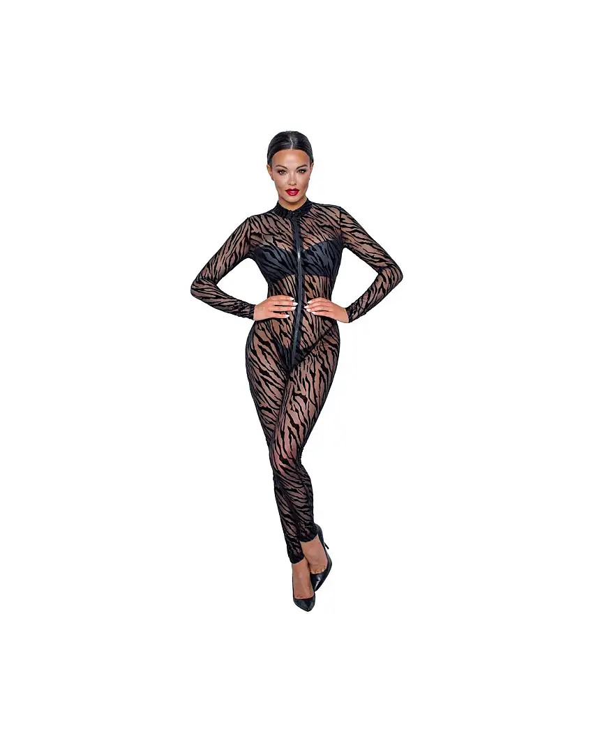 Bodystocking Ouvrable Imprimé Tigré – Noir Handmade