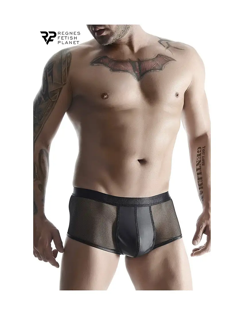 Boxer noir wetlook et mesh - Regnes