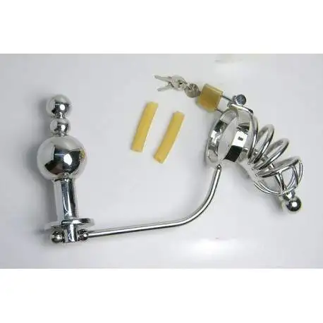 Cage de Chasteté Acier Plug d'urètre Cockring et Plug Anal