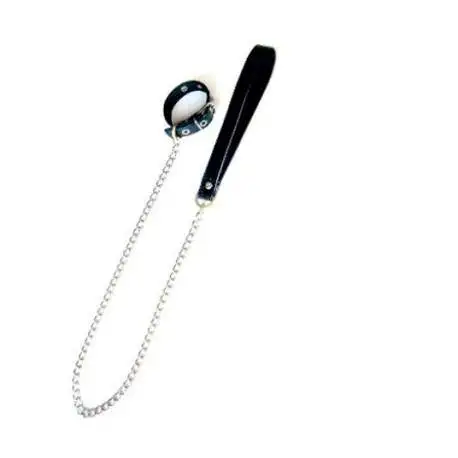 Cockring Anneau de Pénis Cuir réglable avec Laisse en Chaine