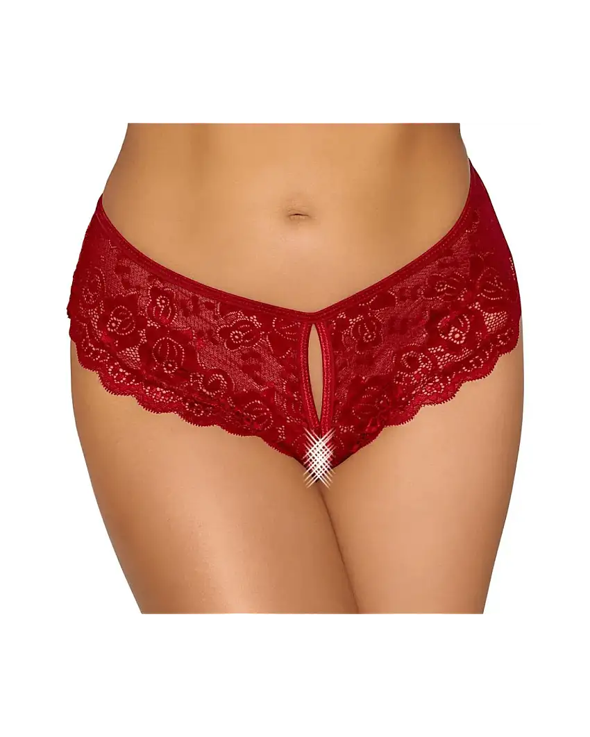Culotte Fendue en Dentelle Rouge - Cottelli Lingerie