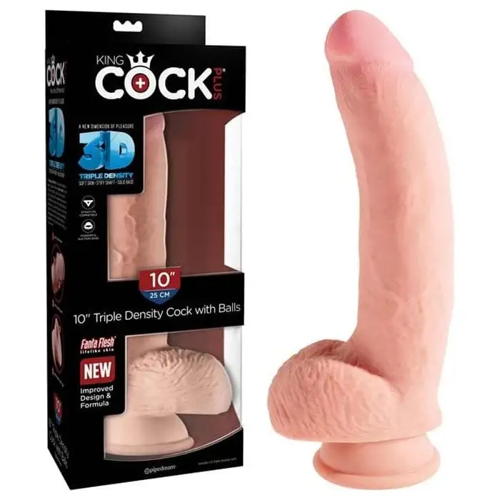 Dildo - King Cock Plus - 10 pouces - Avec Testicules à Triple Densité