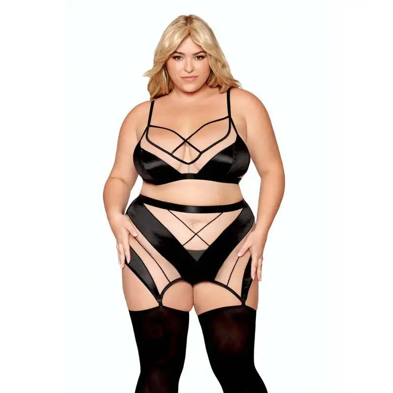 Ensemble de lingerie noir et beige grande taille