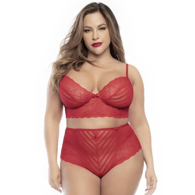 Ensemble 2 pièces en dentelle rouge grande taille