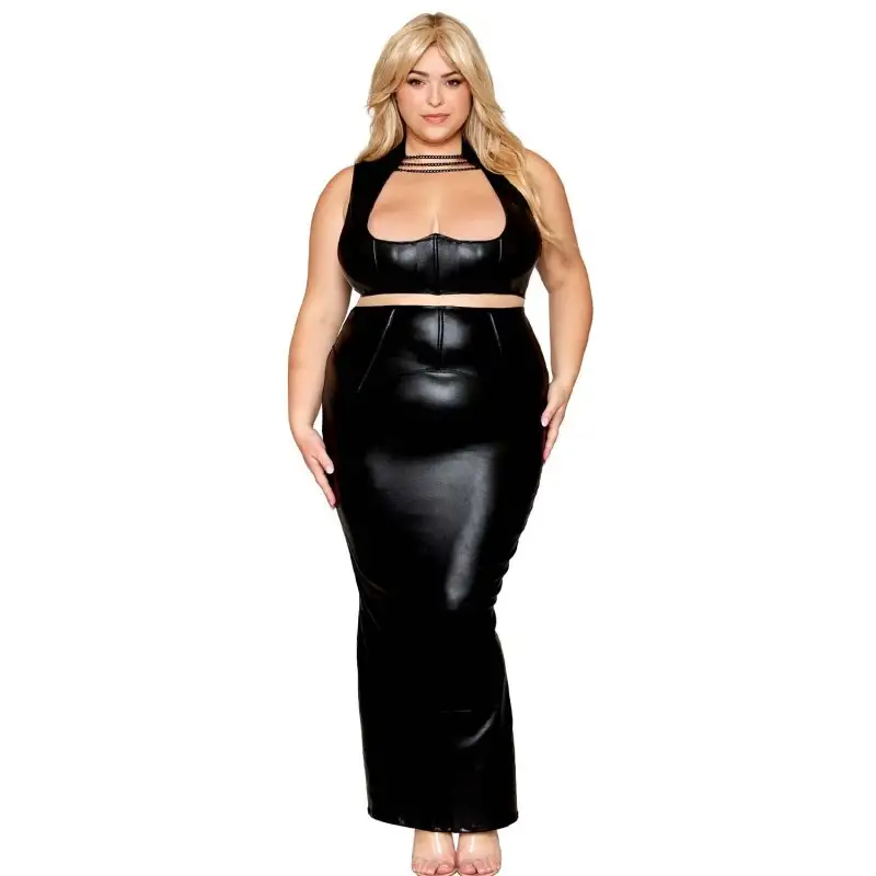 Ensemble 2 pièces noir en simili cuir grande taille