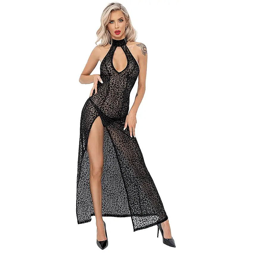 Robe longue avec flocage léopard et fente