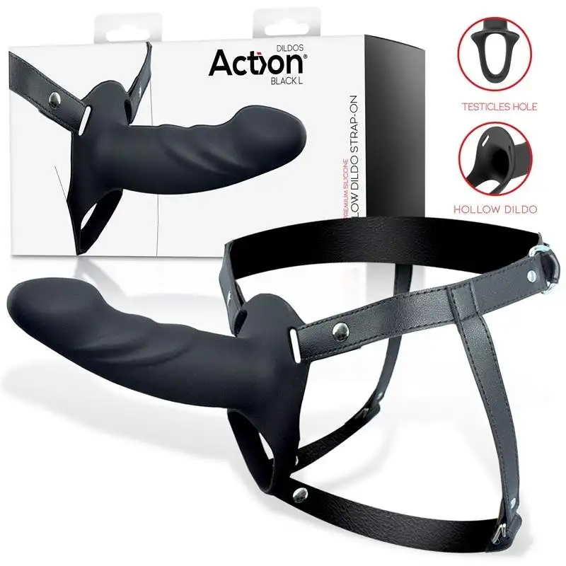 harnais Strap-on avec Gode creux silicone Premium taille L Noir