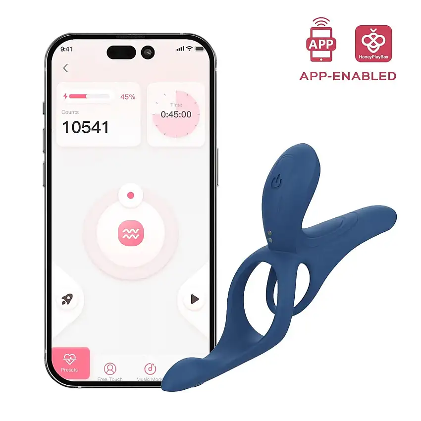 Pleasure Pivot stimulateur connecté pour couple 4 en 1 bleu