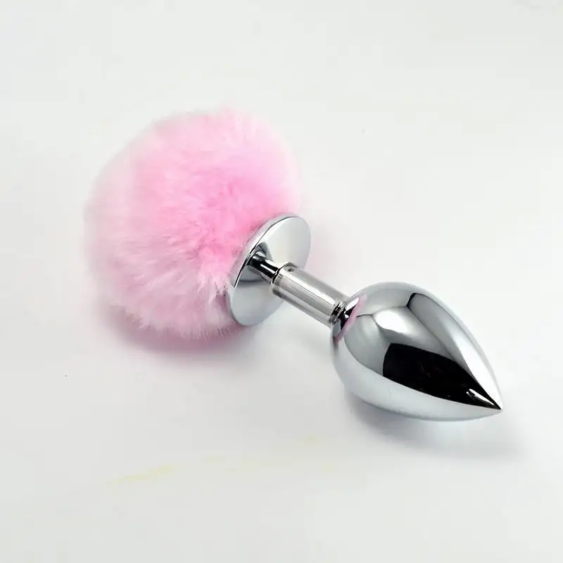 Plug Anal de Métal avec Pompon rose taille L