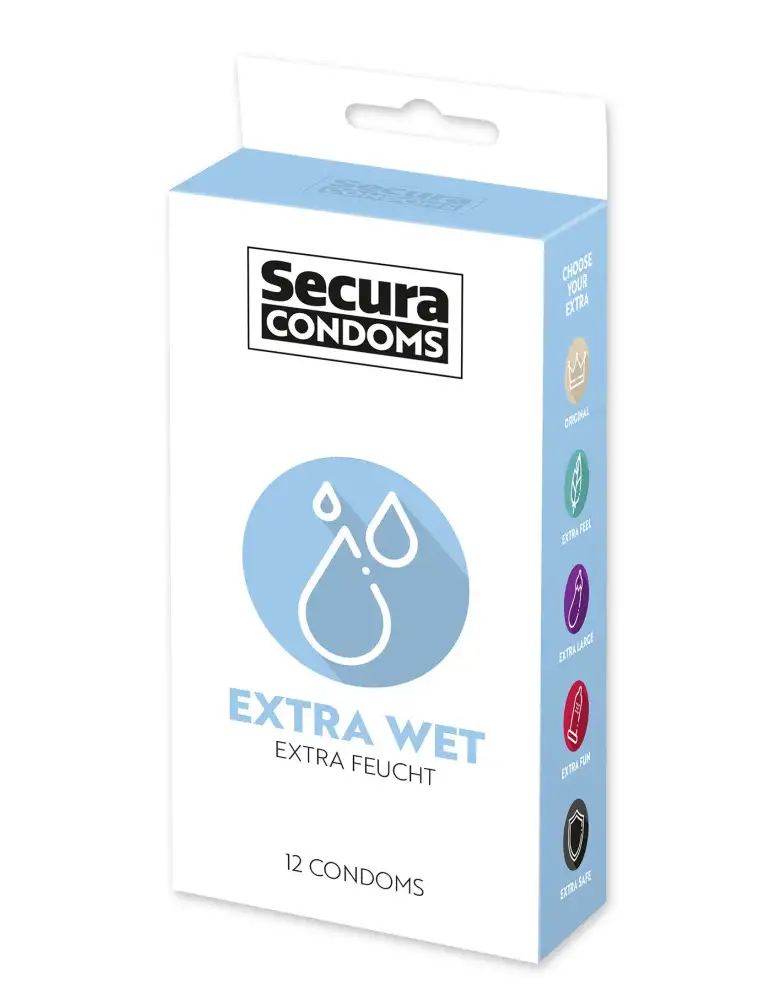 Préservatifs extra lubrifiés, en latex x12 avec réservoir Extra Wet 53 mm