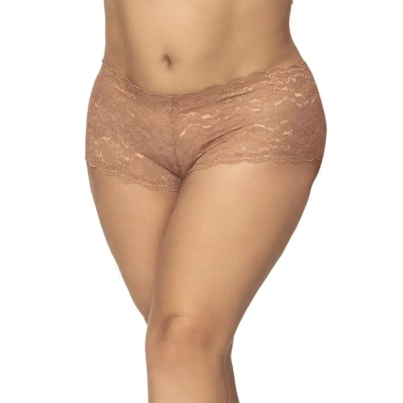Shorty en dentelle couleur taupe grande taille