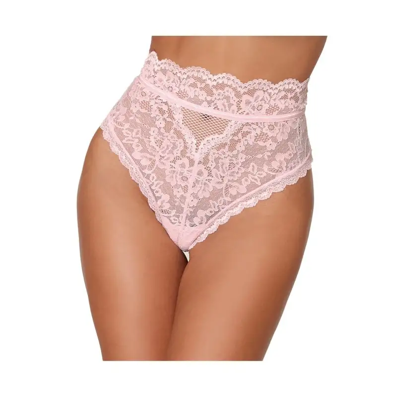 String en dentelle taille haute rose