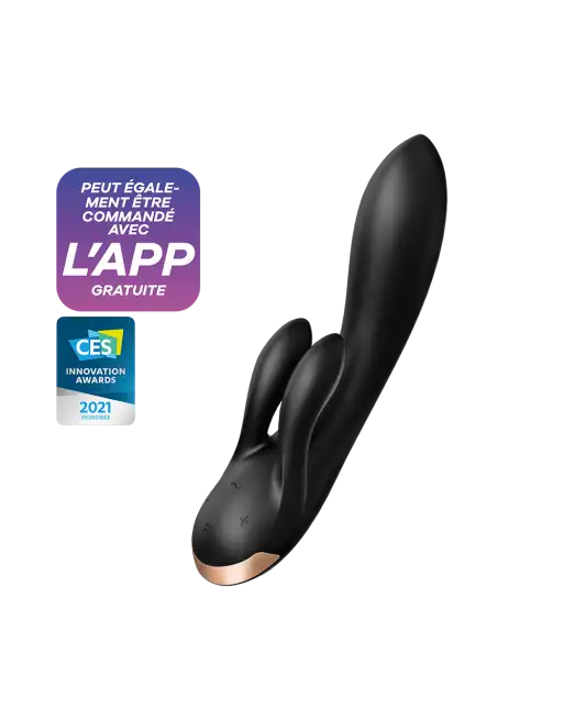 Vibromasseur rabbit noir double stimulation clitoris Double Flex Satisfyer - CC597809